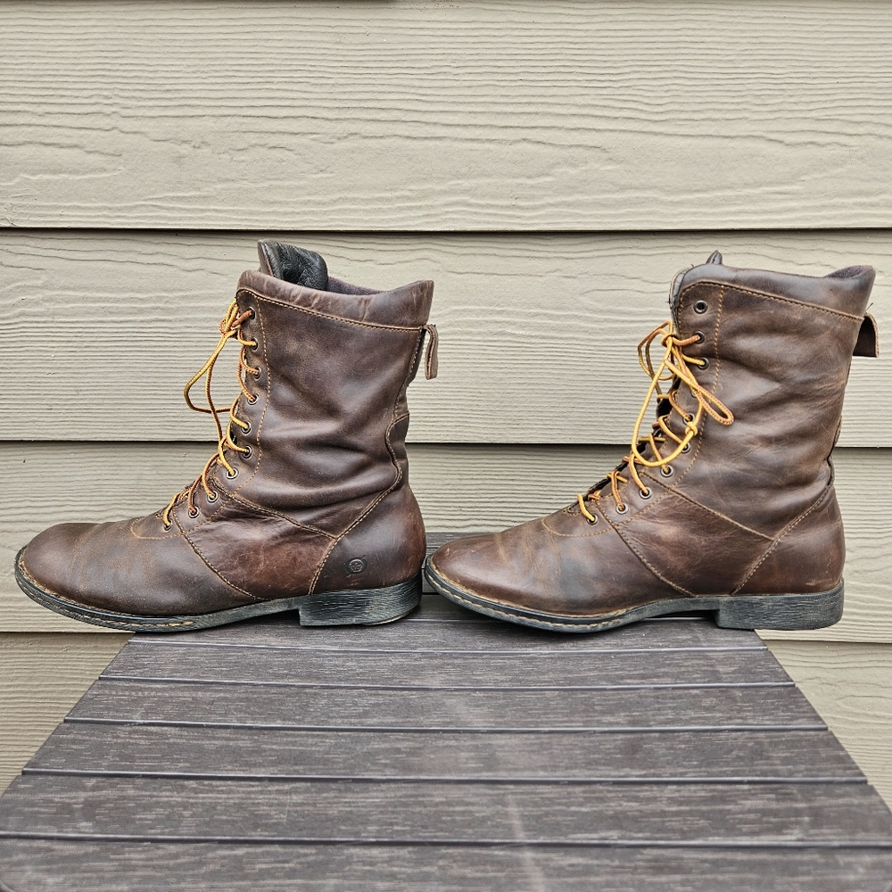 Born Brown Leather Equestrian Riding Boots Shoes Lace Up Heel Saver Women Size 8 - Picture 11 of 16